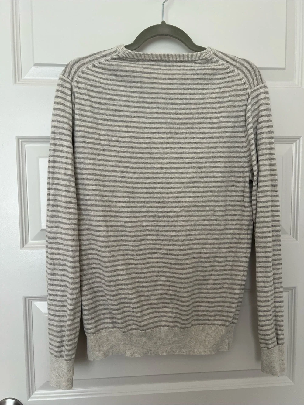 J. Crew Men’s Striped Gray & Cream Crewneck Sweater